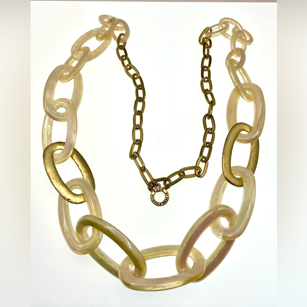 Rush By Denis & Charles Gold Tone Large Resin Pearlescent Linked Chain Necklace